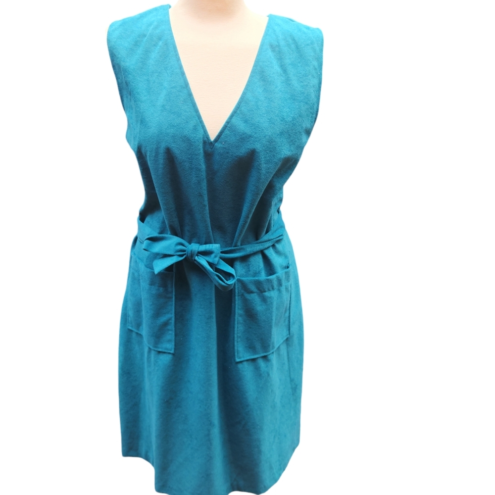 2/$30 Vintage Shift Dress Size 16 Retro Mod 60s Pockets Teal/Turquoise Sundress